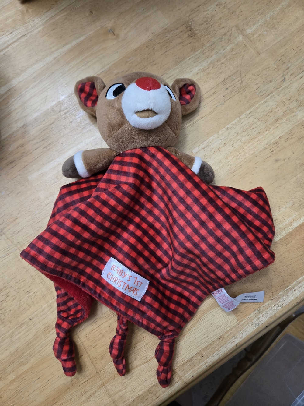 Plush Reindeer Security Blanket - Red Plaid